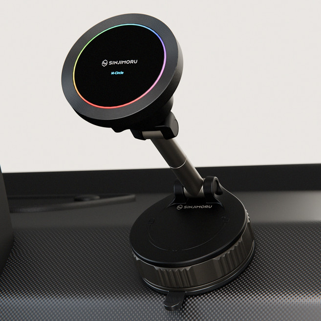 신지모루 360도 LED 8색 앰비언트 맥세이프 차량용 고속 무선충전 진공흡착 거치대 송풍구형 + 흡착형 세트, 블랙, 1세트