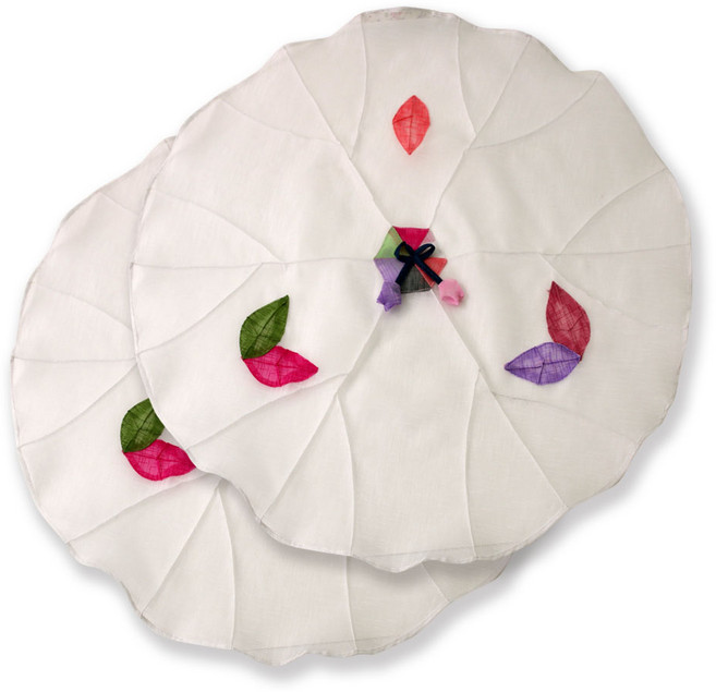 해피툴 나뭇잎 모시 조각 밥상보 화이트, 2개