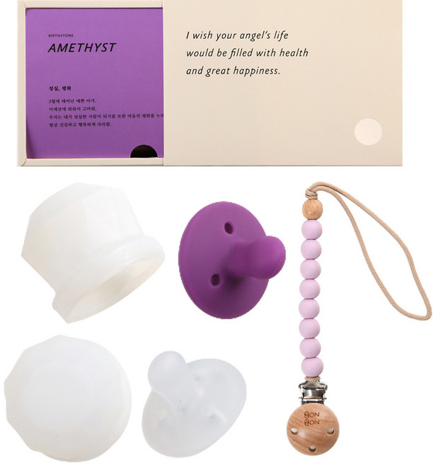 데일리라이크 봉봉 탄생석 노리개 젖꼭지 클립 세트, 2월 자수정, 2단계(4개월이상), 1세트
