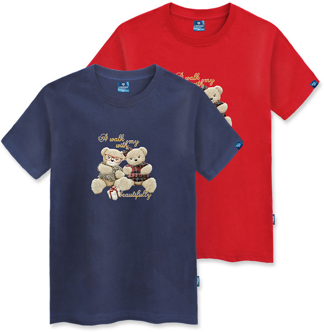 클로니아 남녀공용 곰돌이 커플 반팔티셔츠 CS4T02 2p