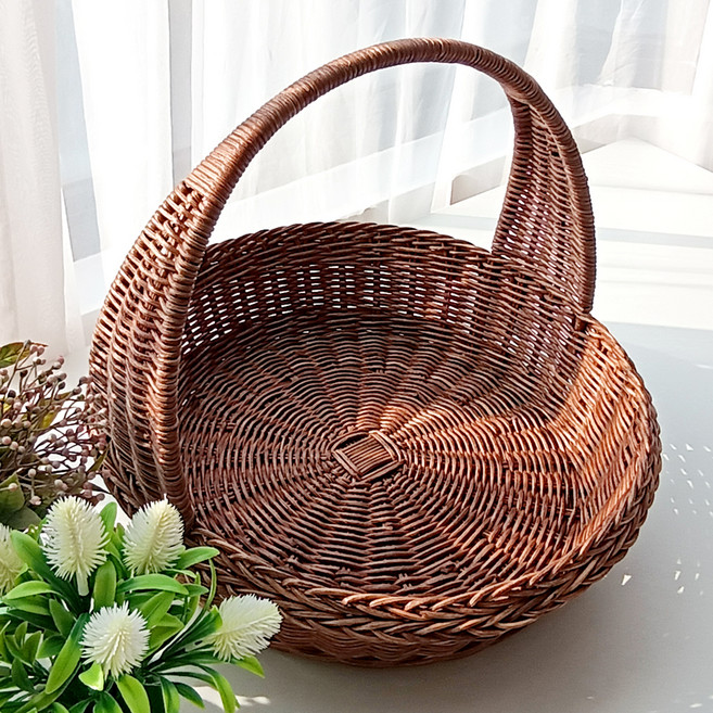 메종인다라탄샵 등나무 손잡이 원형 라탄바구니 N016H, 브라운, 1개
