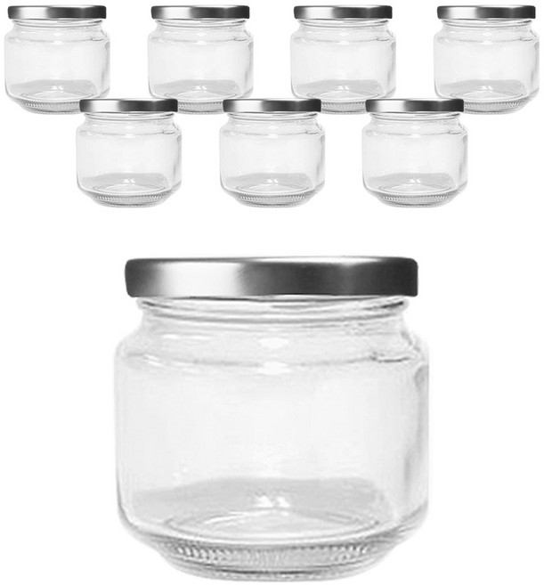 Glassdomae 圓形玻璃瓶 銀色蓋 KH5, 8個, 250ml