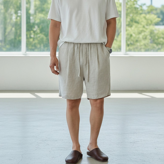 INFIOUS 男士海灘度假風舒適亞麻短褲 I263-0266