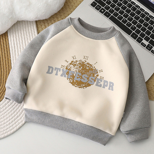 Uvely兒童款刷毛大學T厚實保暖內裡日常雙面刷毛大學T