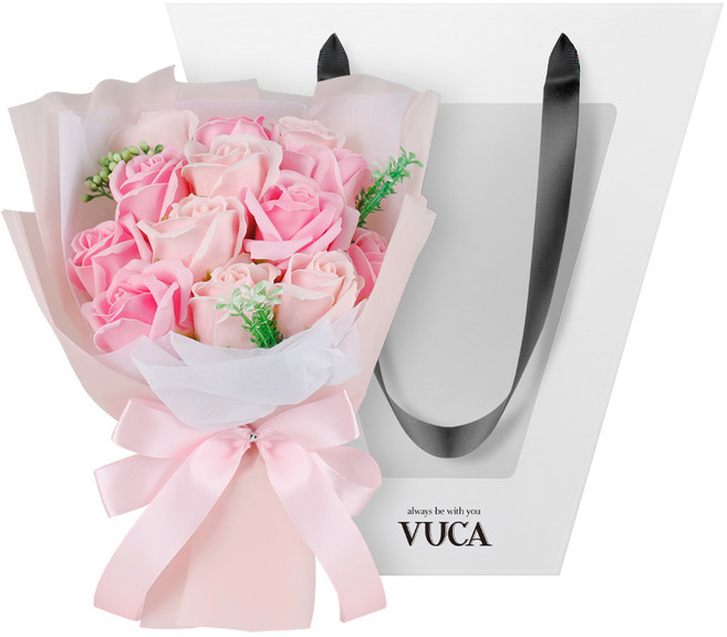 뷰카 조화 로맨틱 블루밍 비누 꽃다발 + 쇼핑백 세트, 핑크, 1개