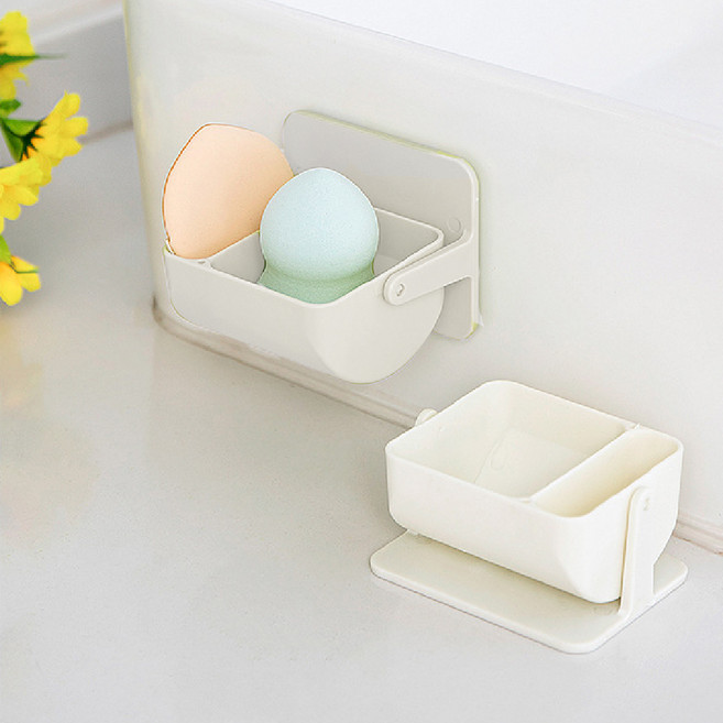 쿠캐치 무타공 메이크업 퍼프 보관함, 화이트, 2개