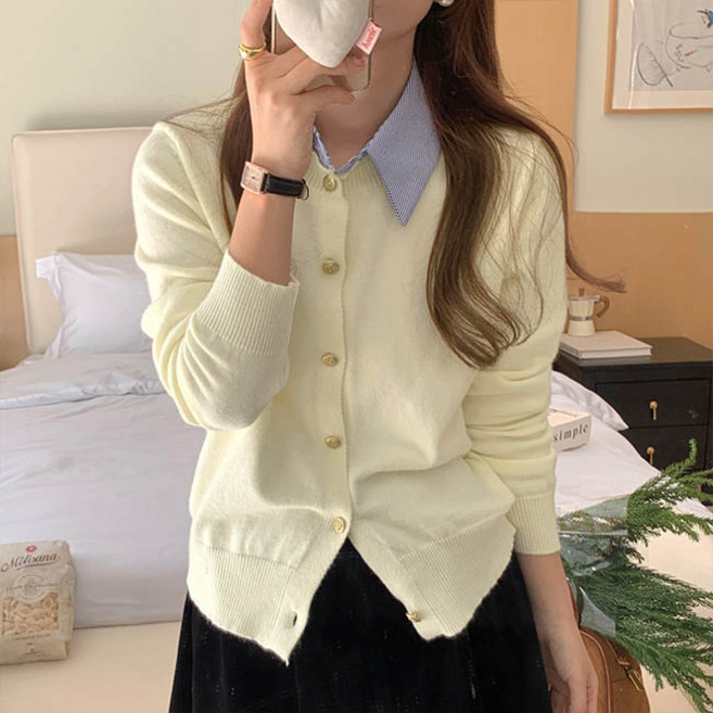 앤드스타일 여성용 모던카라 레이어드 가디건 261982