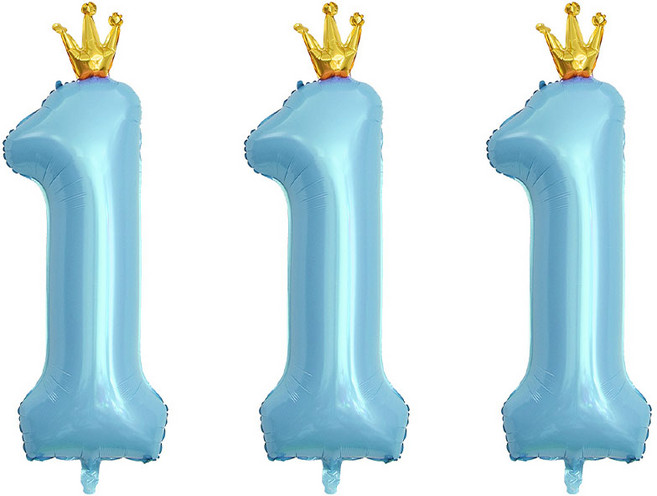joyparty 數字 1 皇冠鋁箔氣球 90cm, 3個, 藍色