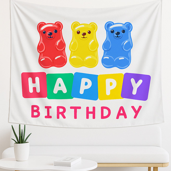 미미파티 파티 셀프 장식 플라넬 고급원단 생일 현수막, 7 컬러풀베어