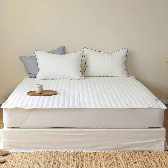 이블랑 여름 향균 시어서커 침대 패드, 화이트