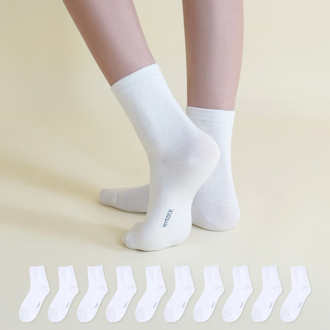 마이싹 여성용 사계절 코튼 무지 중목 양말 10켤레