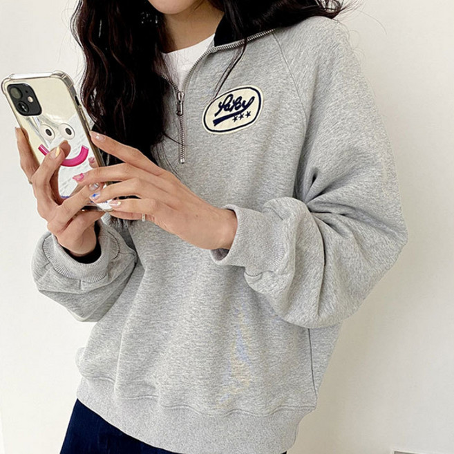 알로데 여성용 패치 맨투맨 반집업