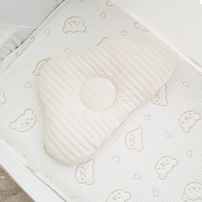 아이레빗 신생아용 순면 줄누빔 두상 구름 베게, 아이보리, 1개