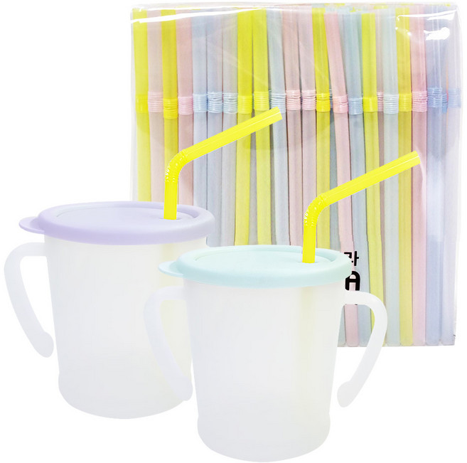 아가프라 뉴매직빨대컵 2p + 빨대 200p, 1세트, 라벤더 + 민트