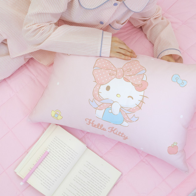 나라홈데코 산리오 아동용 빅리본 순면 베개커버 솜포함, 헬로키티