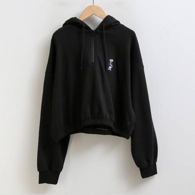 피핀 여성용 테디베어 반집업 후드 크롭 맨투맨 109981