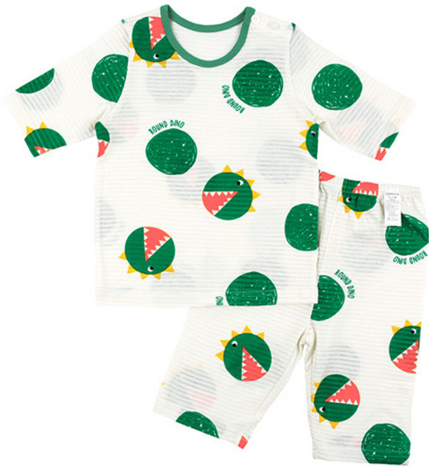 Maykids 童款緹花2件式7分袖套裝 圓型恐龍款