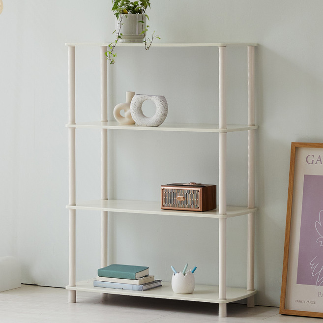 하이라인 갤러리 와이드 라운드 사각 정리 진열장, 아이보리, 4단