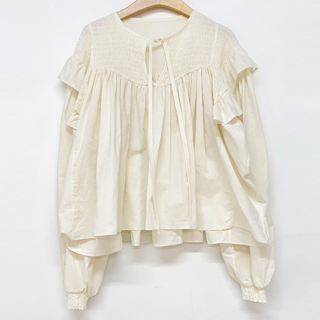 빼빼 여성용 날개 러플셔링 모스크밴딩 블라우스