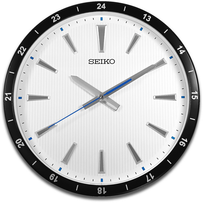 SEIKO 精工 黑框靜音掛鐘 立體刻度/滑動式秒針 QXA802J, 白色
