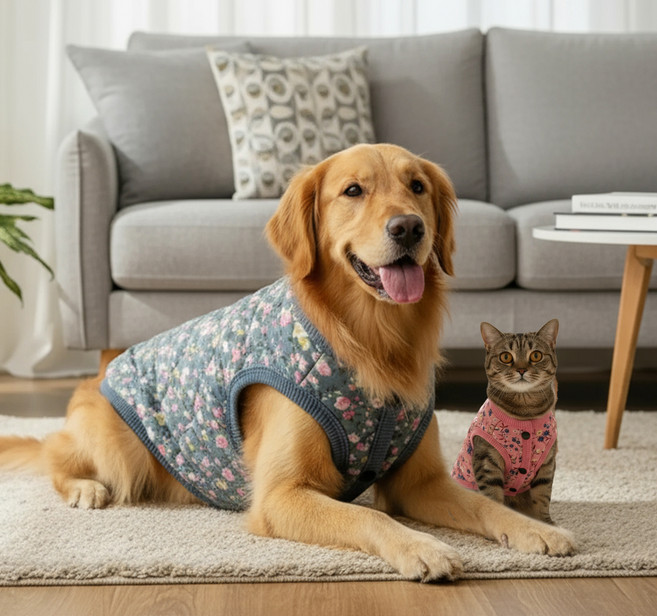 쁘띠도그 반려동물 할미 김장 조끼, 1개, 블루