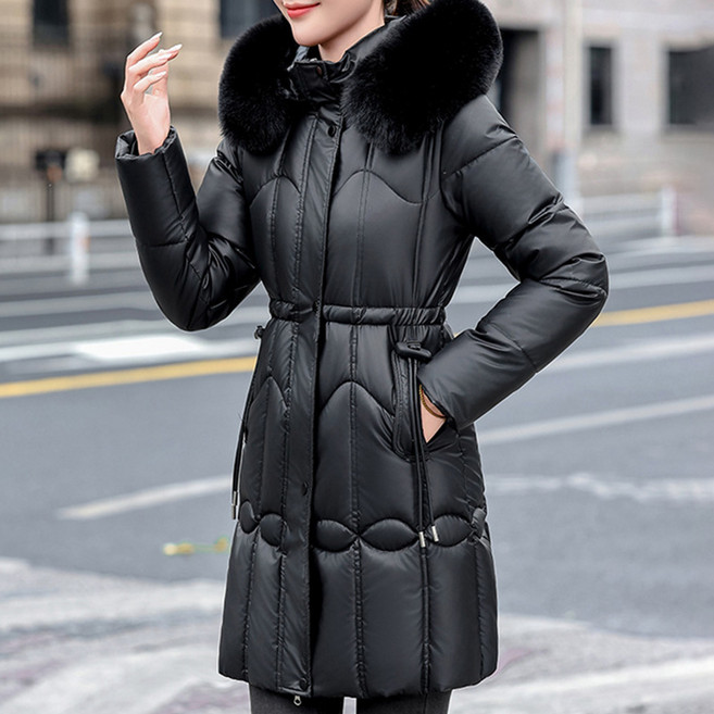 Banya Story 女款Wellon人造毛皮連帽刷毛內裡冬季中長版鋪棉外套 PP203