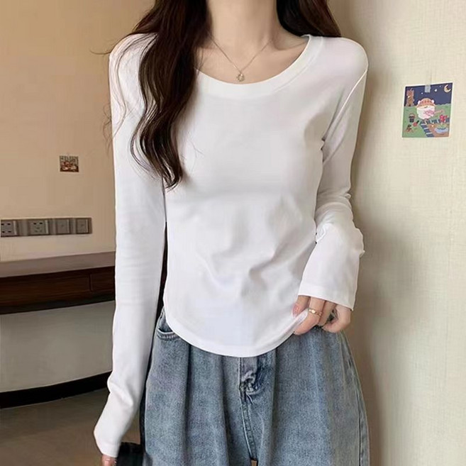 디멜디 여성용 라운드 기본 이너용 긴팔 티셔츠