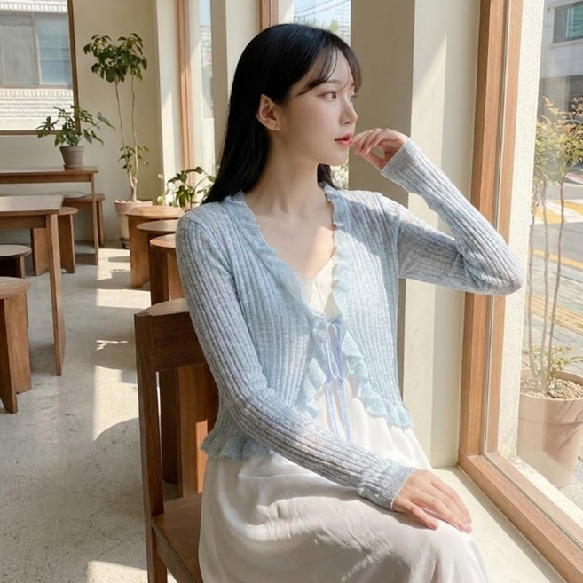 Sonio 女款綁帶荷葉邊長袖針織衫