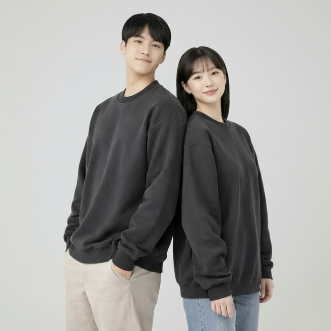 언헤브 남녀공용 솔리드 맨투맨