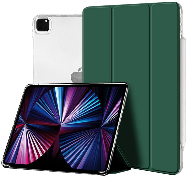 아이엠듀 슬림 반투명 스마트커버 태블릿PC 케이스, 딥그린