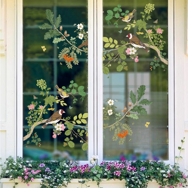 LANO 歐式鳥樹無痕窗戶裝飾貼紙, 鳥樹
