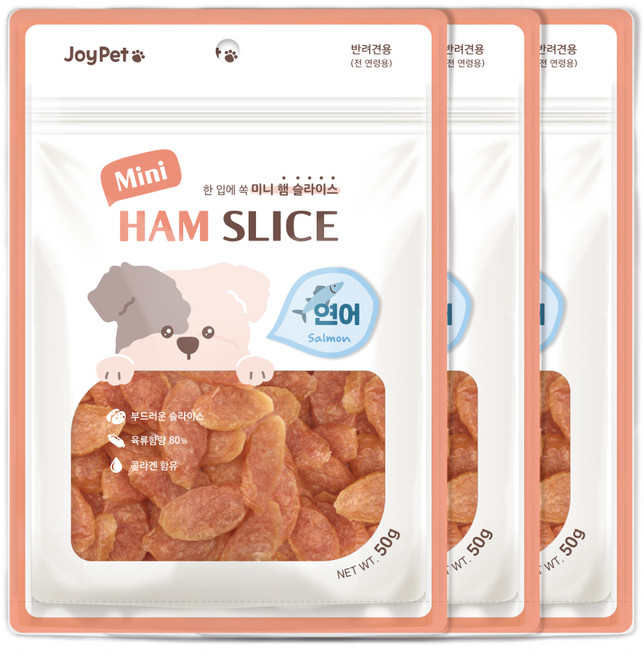 조이펫 강아지 미니 햄 슬라이스 간식, 연어, 50g, 3개