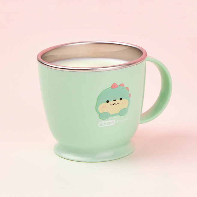에디슨 프렌즈 논슬립 스텐 한손컵, 공룡 에디노 민트, 1개, 240ml