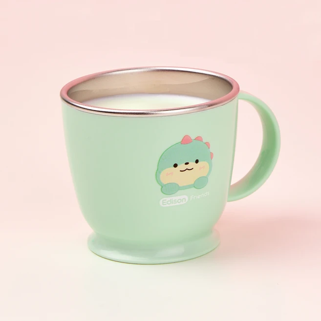 에디슨 프렌즈 논슬립 스텐 한손컵, 공룡 에디노 민트, 1개, 240ml - 쿠팡