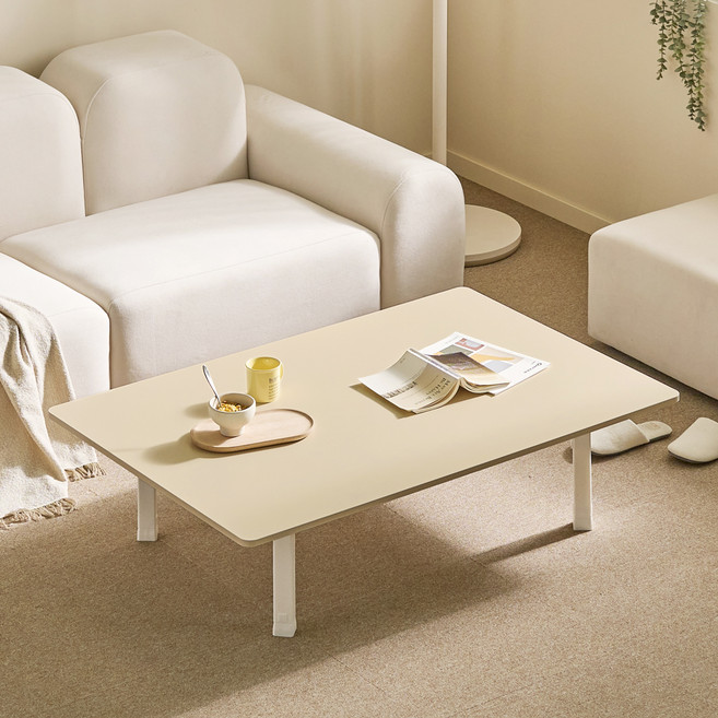 아이캔컴퍼니 4단 높이조절 베이직 접이식 테이블, 크림베이지