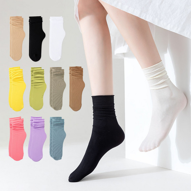 G&Y 女款捲邊涼感夏季薄款中筒襪10雙組