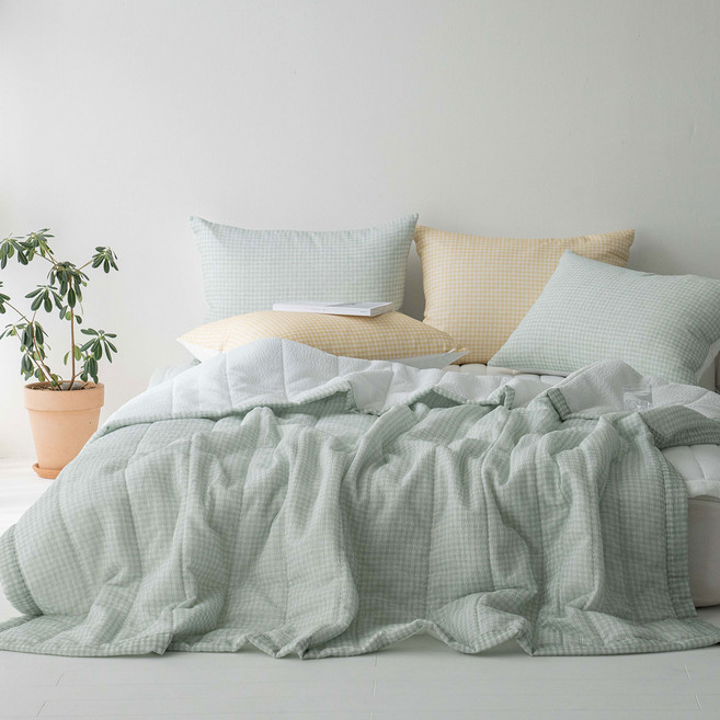 레시앙뜨 스노우 체크 양면 시어서커 여름이불 + 패드 + 베개커버 세트 SS