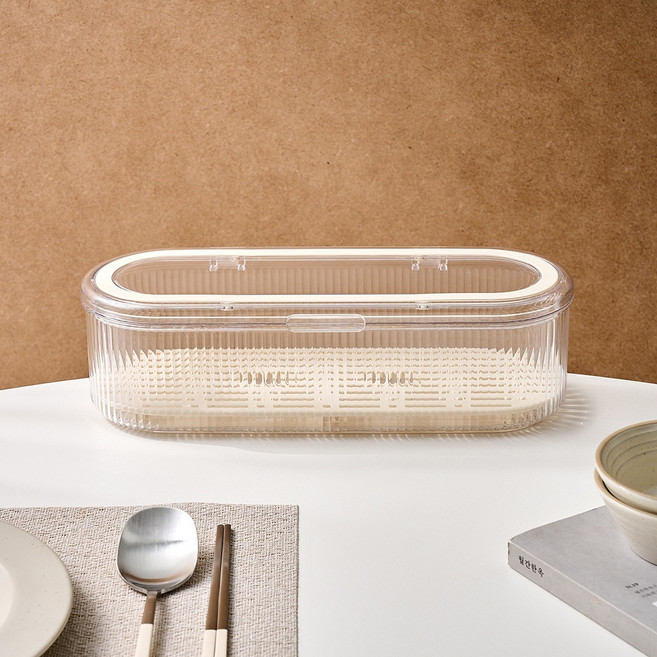 모던하우스 물빠짐 트레이로 편리한 올클리어 수저통, 1개, 크림