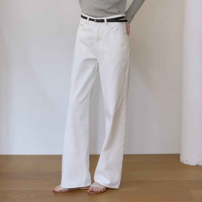 아워호프 여성용 시그니처 면 세미 와이드 핏 데님 팬츠