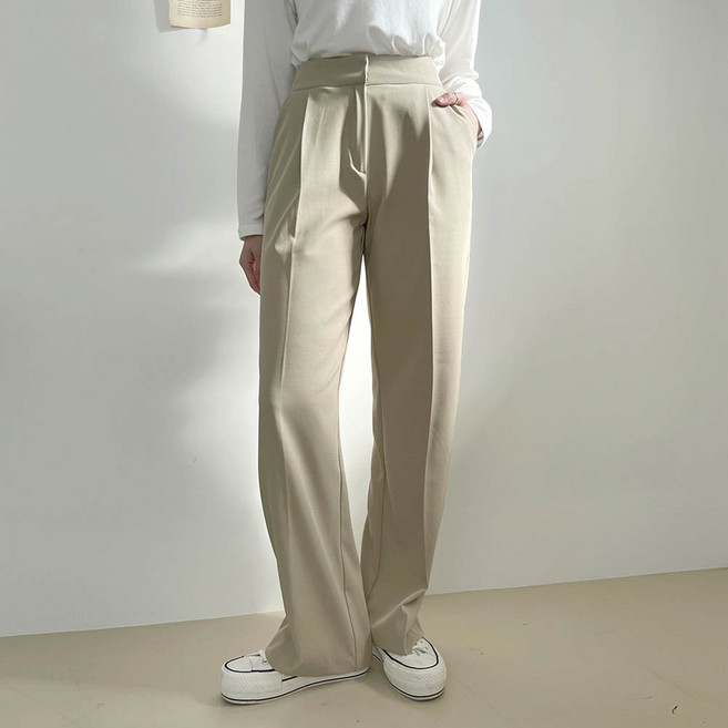 플랜데이 여성용 롱 하이웨스트 햄즈 와이드 슬랙스