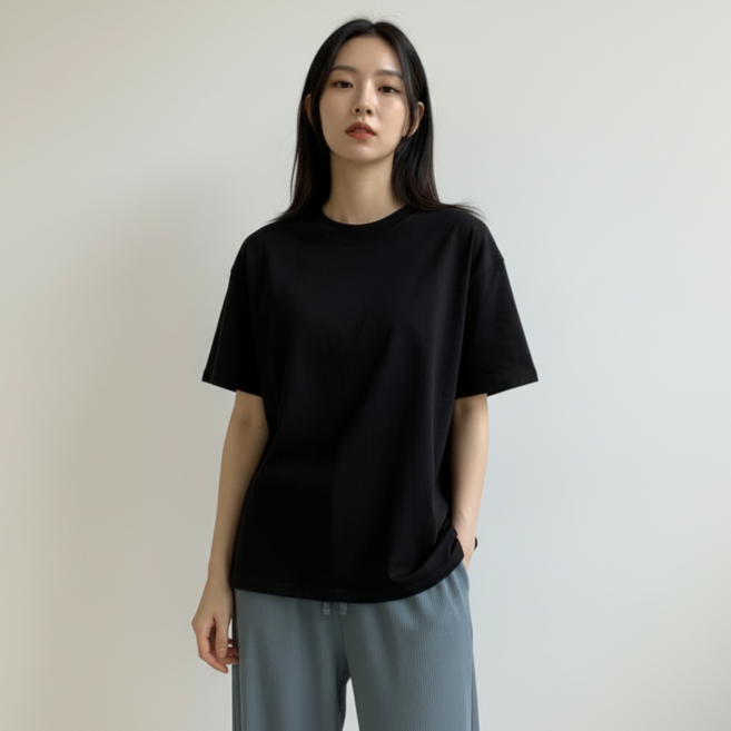 구디프 여성용 무지 라운드넥 베이직 기본 반팔 티셔츠