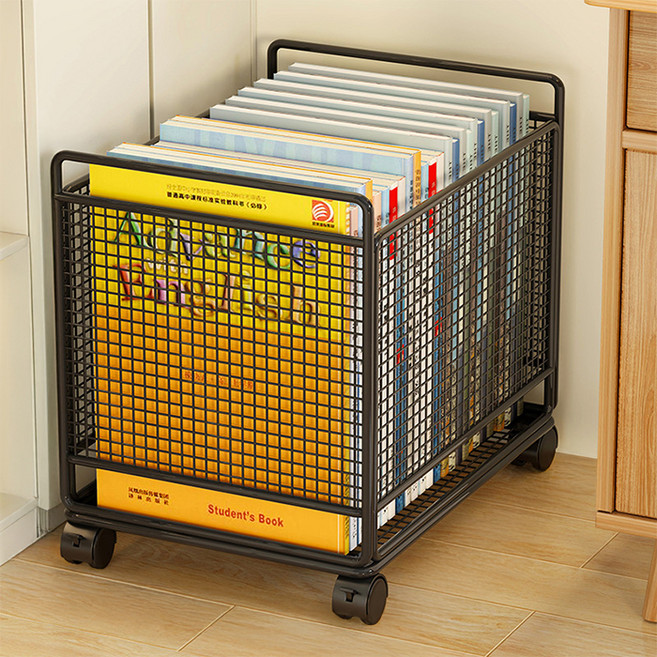 맙소샵 대용량 도서 보관함 이동식 정리 트롤리 대형 BRP393, 블랙, 1단