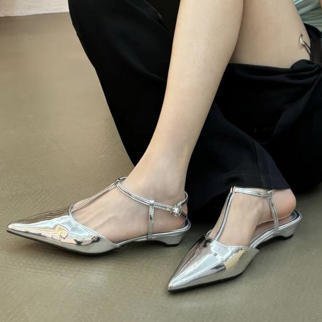 Pinkssum 女款 Gentia 時尚T字繫帶露跟高跟涼鞋 ZWMM6155, 銀色, 225