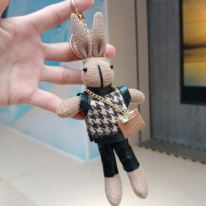엘쏘 빈티지 체크니트 레빗 인형 열쇠고리 백팩 키링