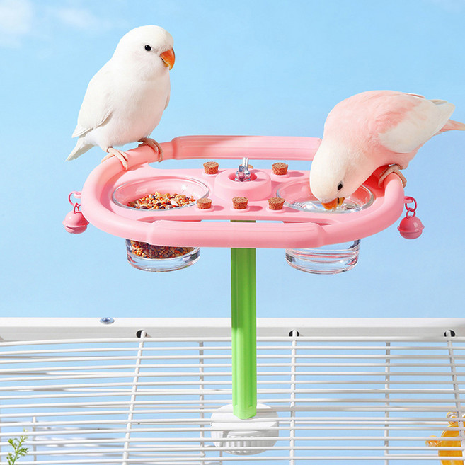 랜보어 앵무새 스탠드 더블 식기 21 x 17 x 19 cm, 핑크, 1개