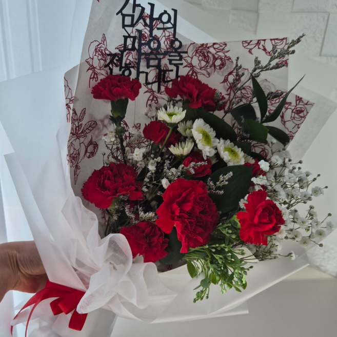 블뤼엔 생화 꽃다발 카네이션 믹스, 레드