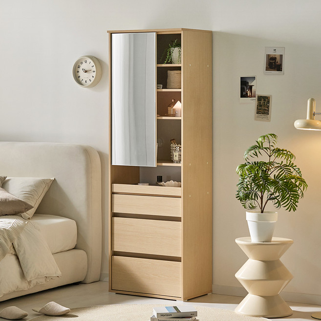 베이지메이트 모닝핏 슬림 입식 수납화장대 600 방문설치, 오크