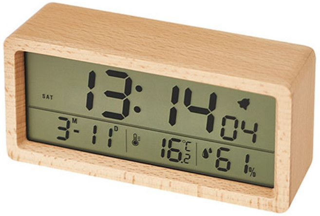 나이스셀러 LED시계 탁상시계 우드 알람시계, 베이지