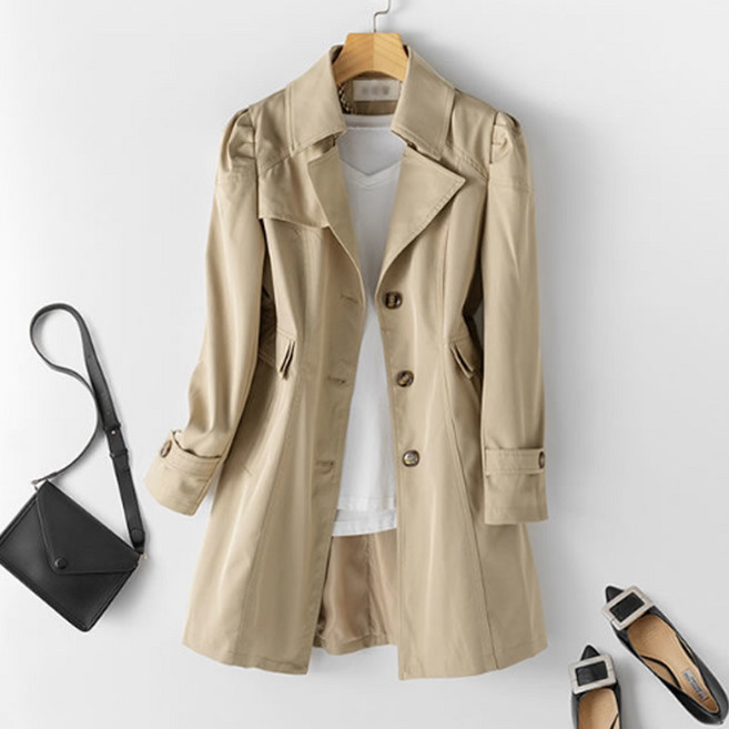 Goodif 女款標準版型日常中長版風衣外套
