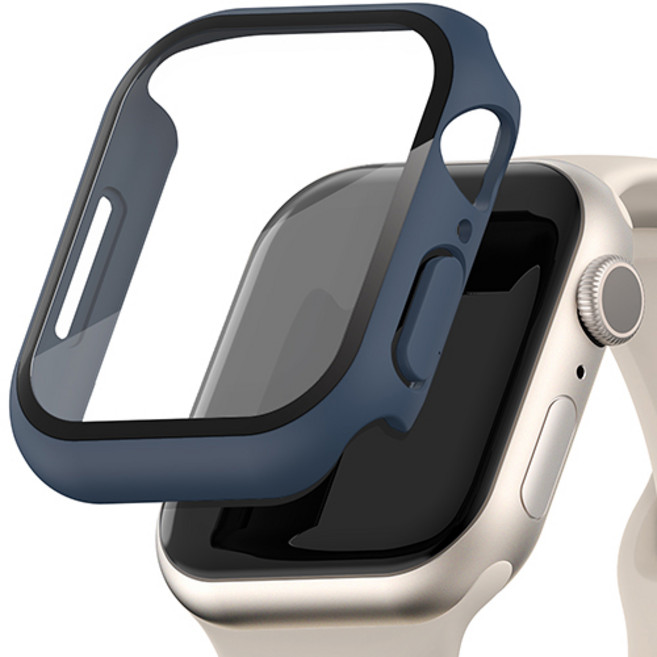 신지모루 9H 풀커버 일체형 SF코팅 강화유리 액정보호 케이스, 네이비, 1개